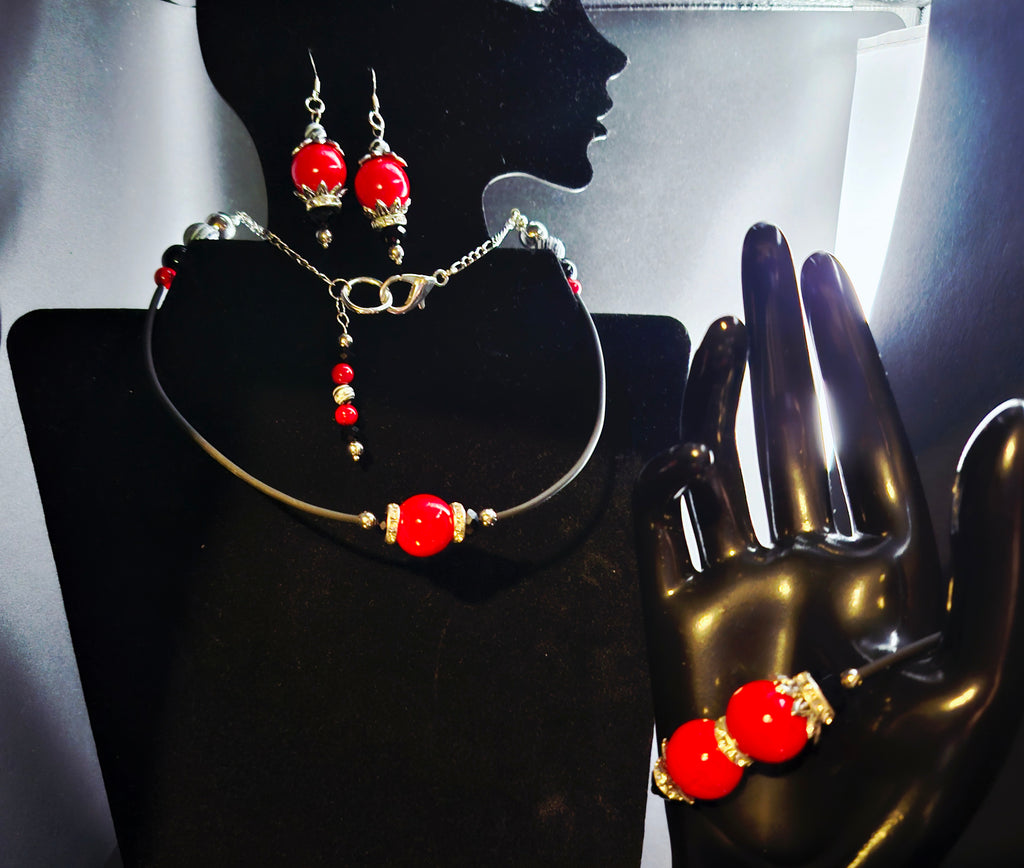 Commanding – Red & Black Complete Jewelry Set -
