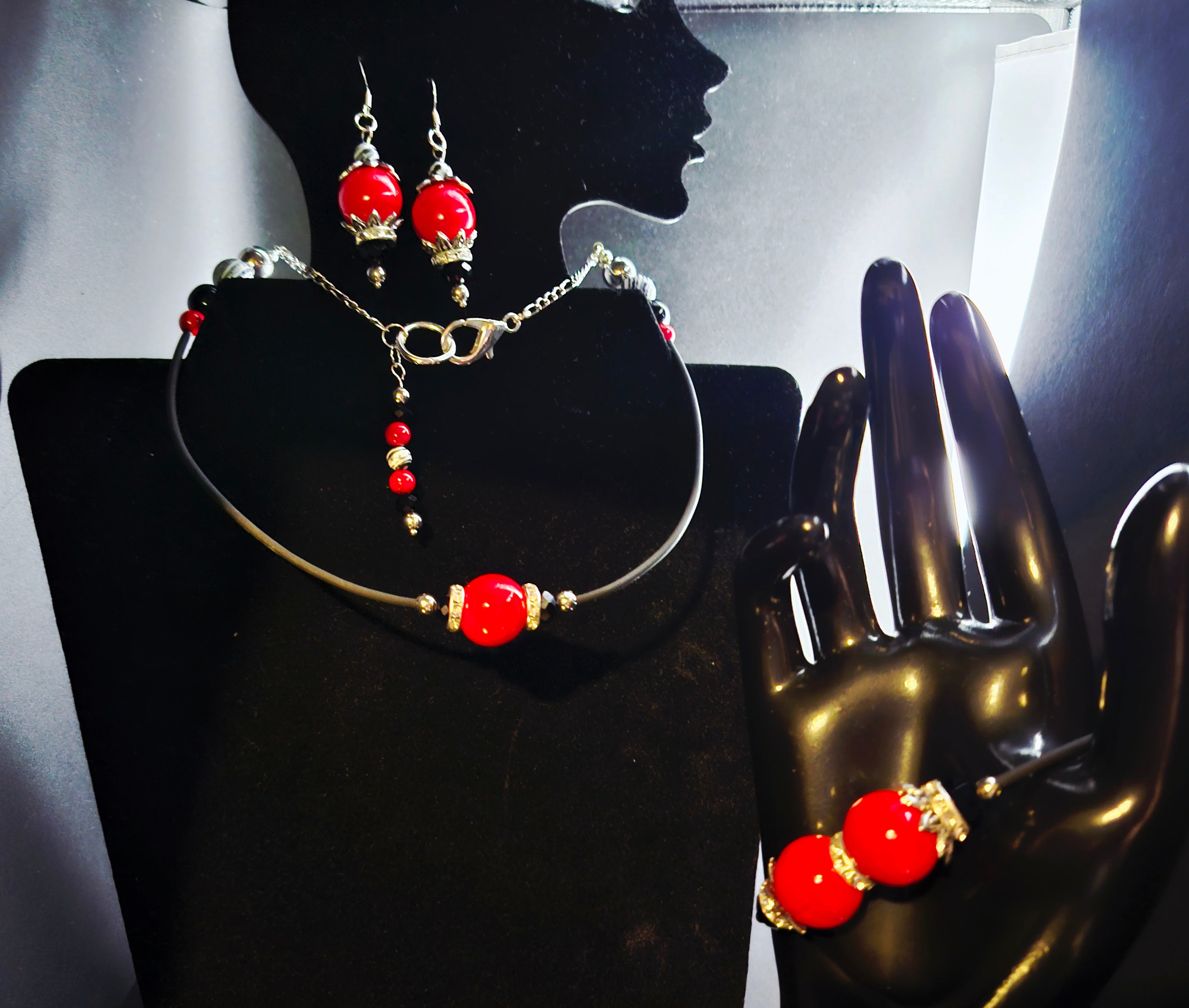 Commanding – Red & Black Complete Jewelry Set -