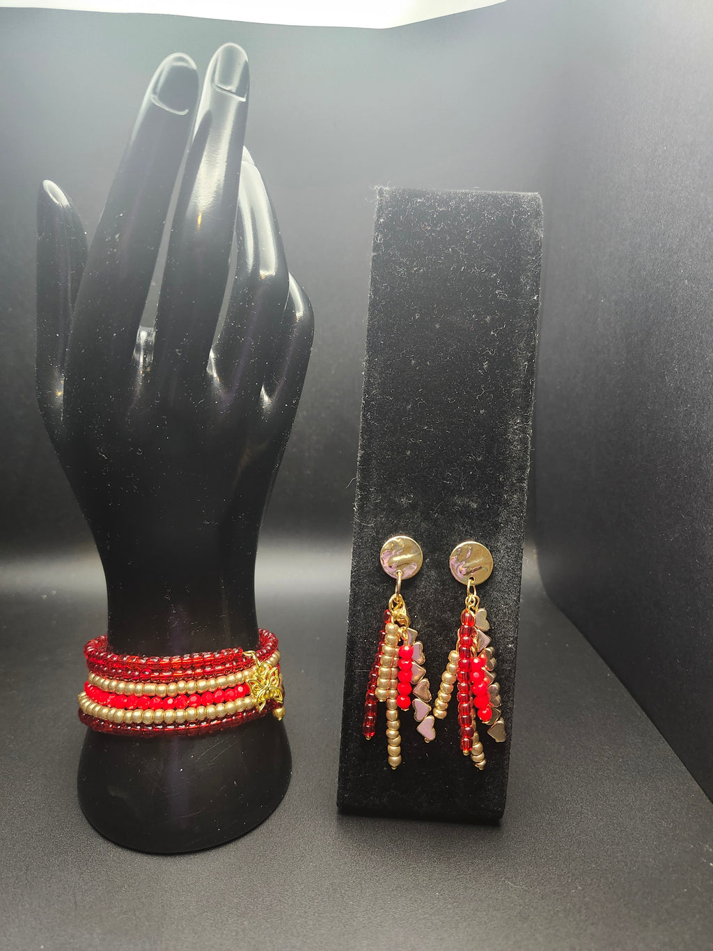 Command the Room – Red & Gold Wrap Bracelet & Earring Set -  - $35