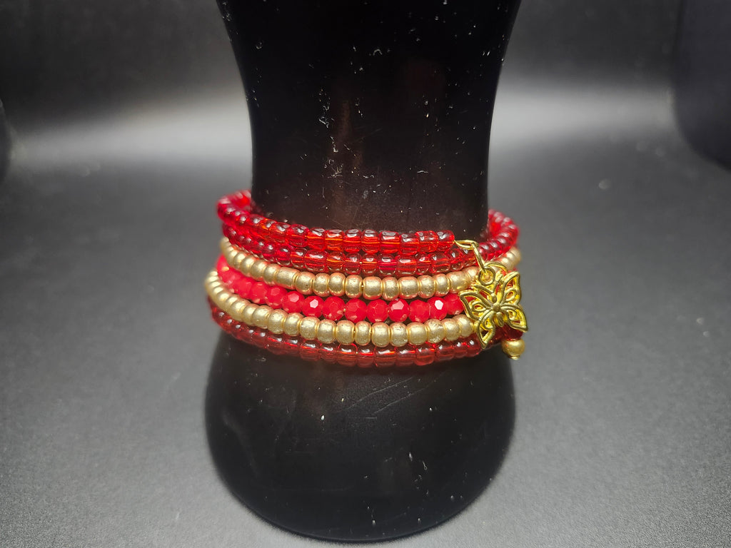 Command the Room – Red & Gold Wrap Bracelet & Earring Set -  - $35