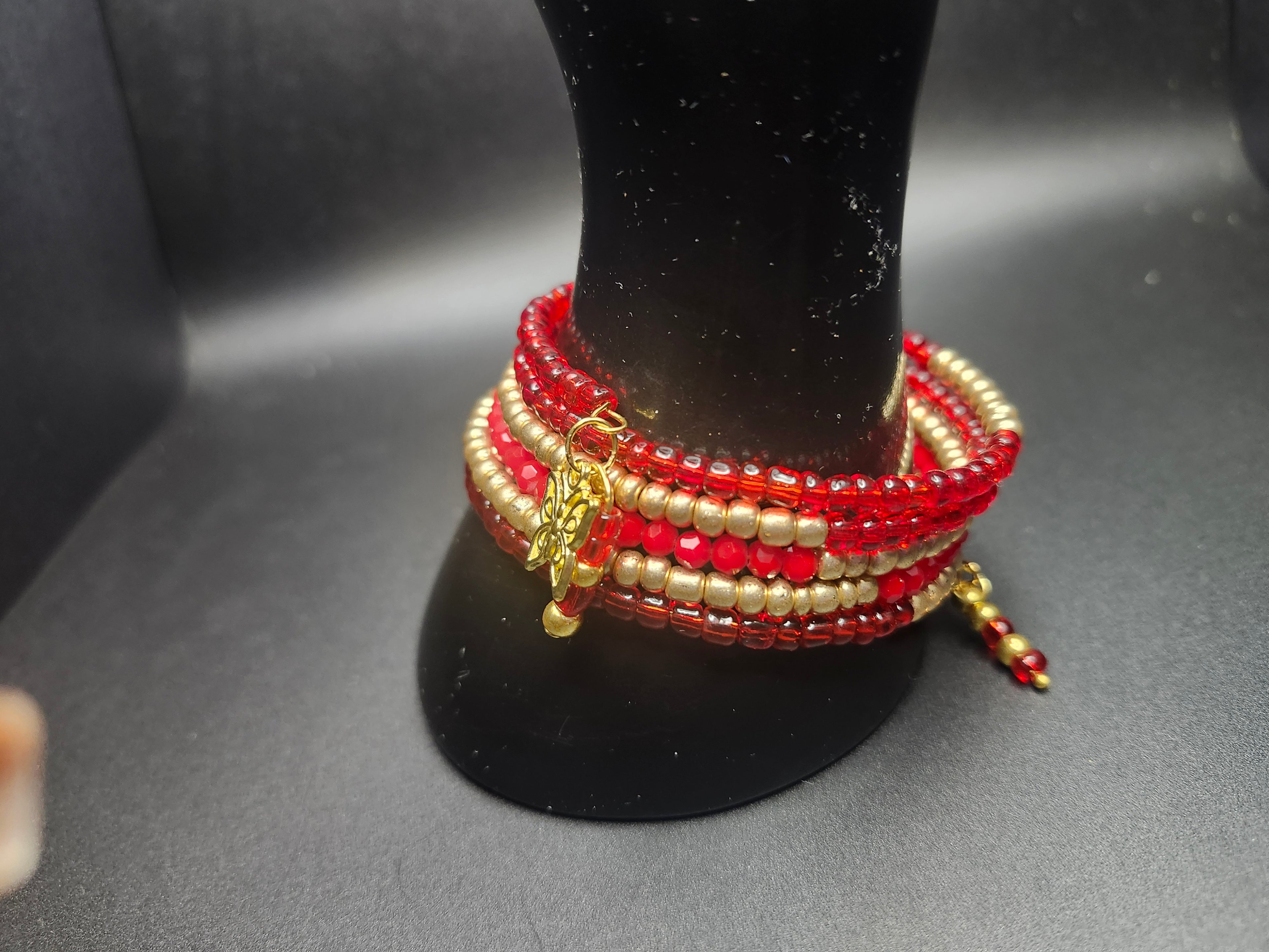 Command the Room – Red & Gold Wrap Bracelet & Earring Set -  - $35