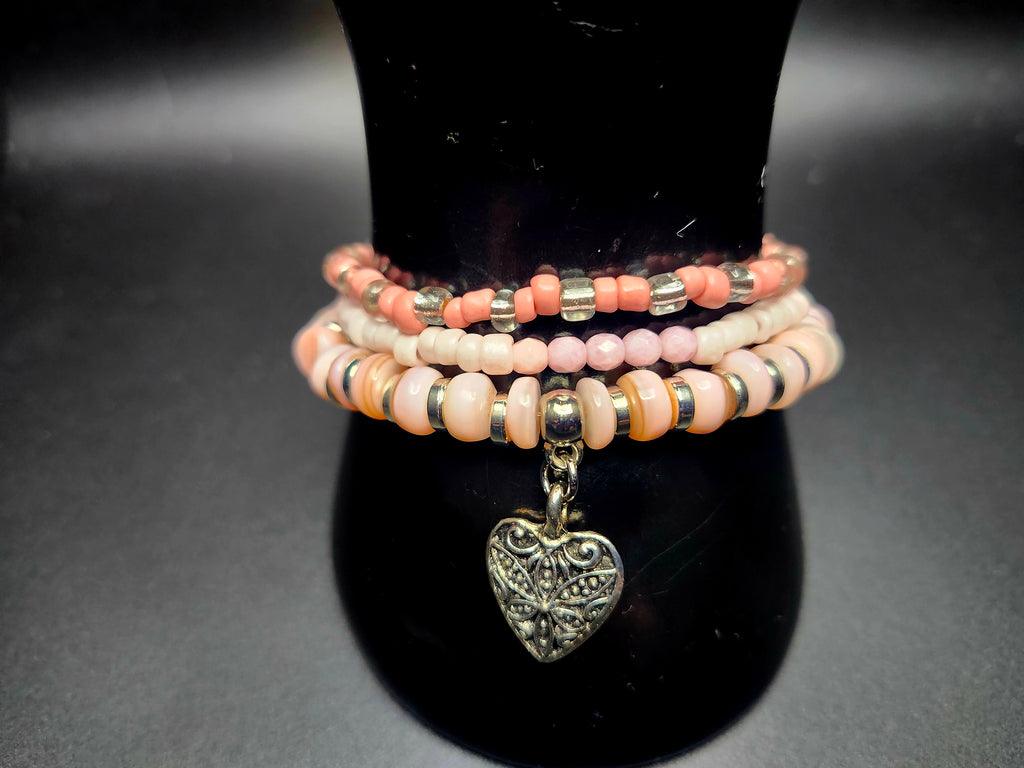Softly Loved – Pink Heart Charm Bracelet Stack