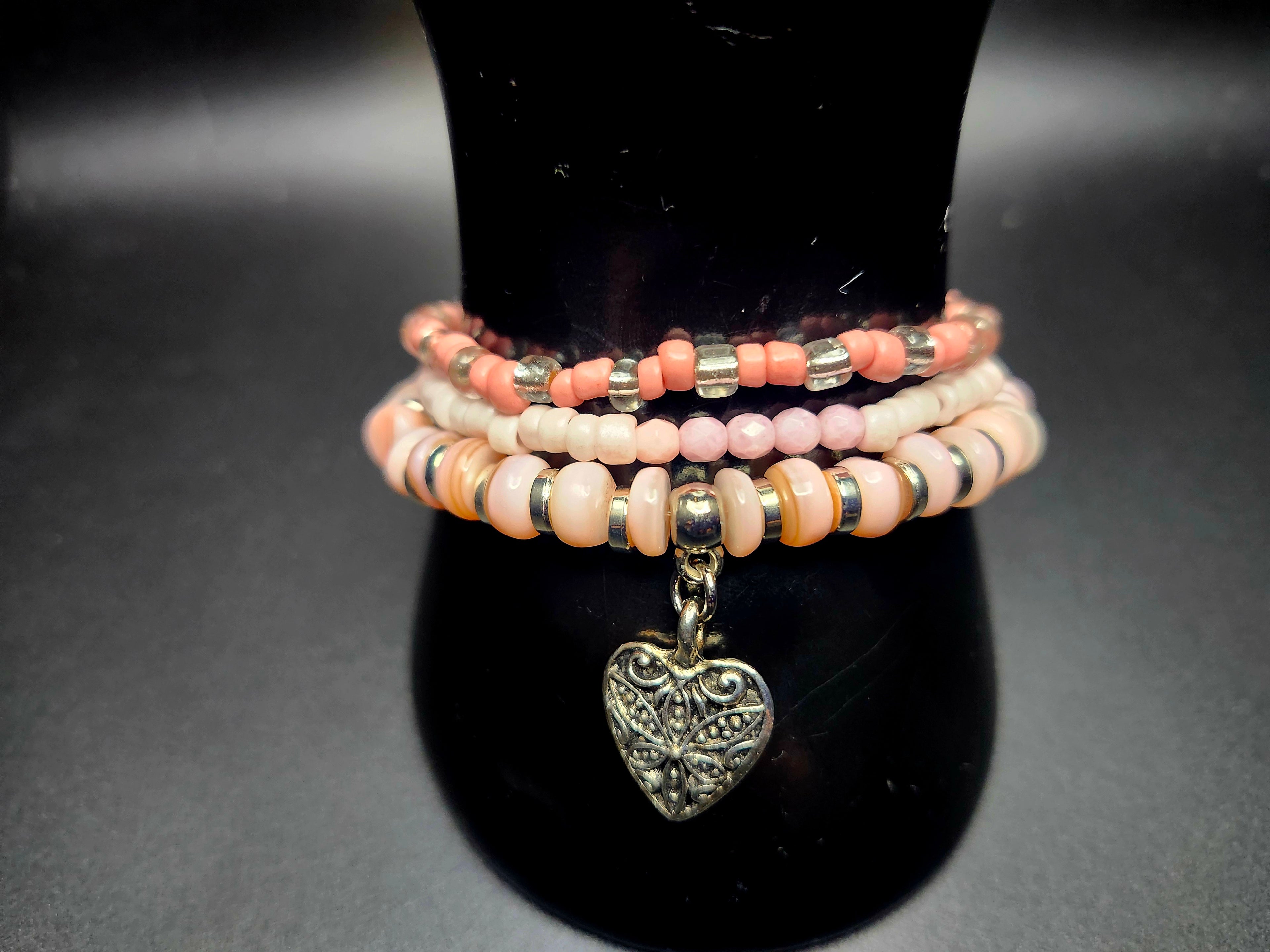 Softly Loved – Pink Heart Charm Bracelet Stack