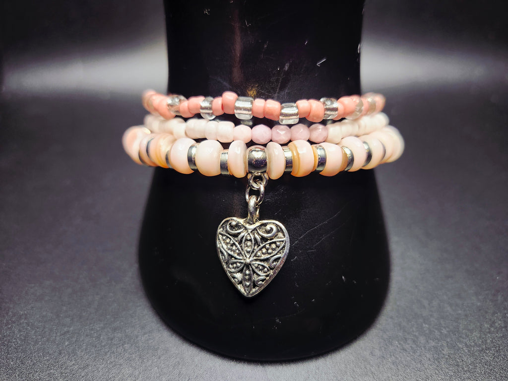 Softly Loved – Pink Heart Charm Bracelet Stack