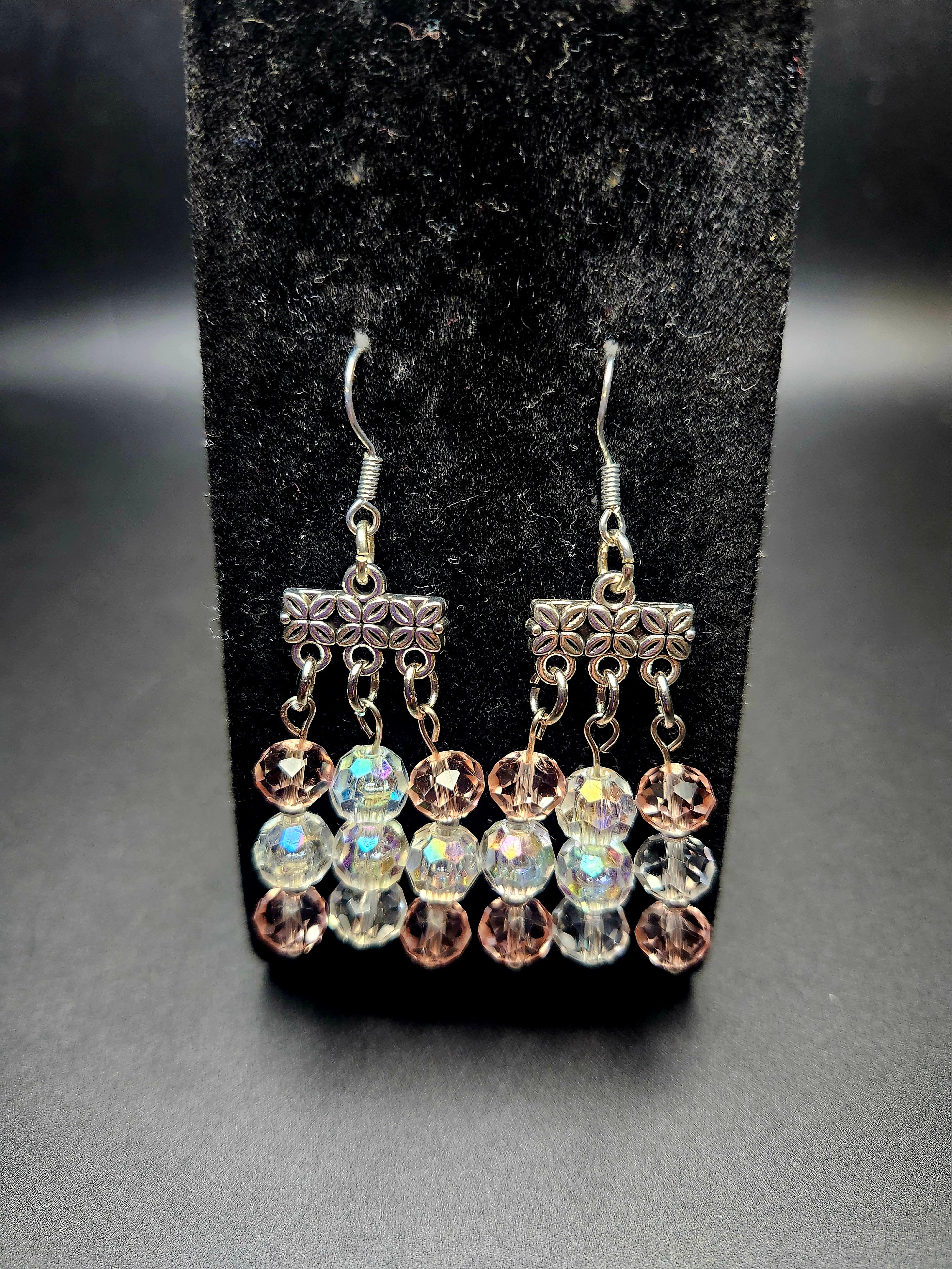 I Am Loved –Blush Pink Crystal Affirmation Bracelet & Chandelier Earring Set