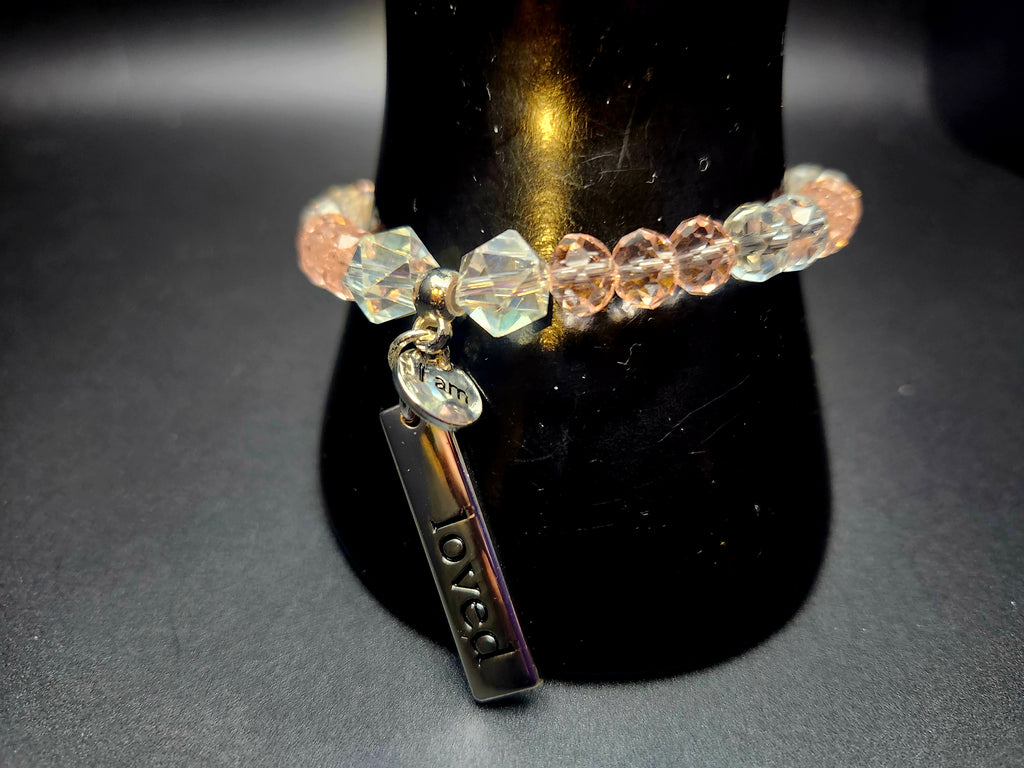 I Am Loved –Blush Pink Crystal Affirmation Bracelet & Chandelier Earring Set