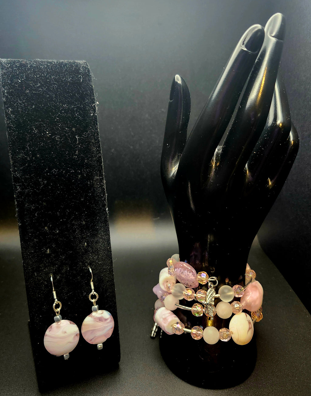 Whispers of Grace – Pink Marble & Crystal Wrap Bracelet Set