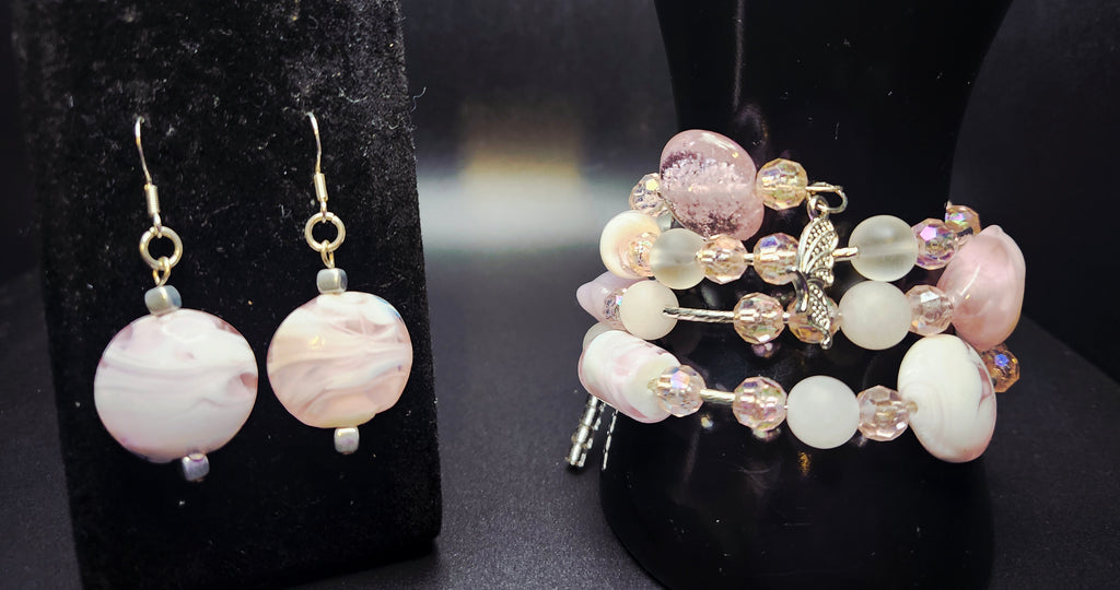 Whispers of Grace – Pink Marble & Crystal Wrap Bracelet Set