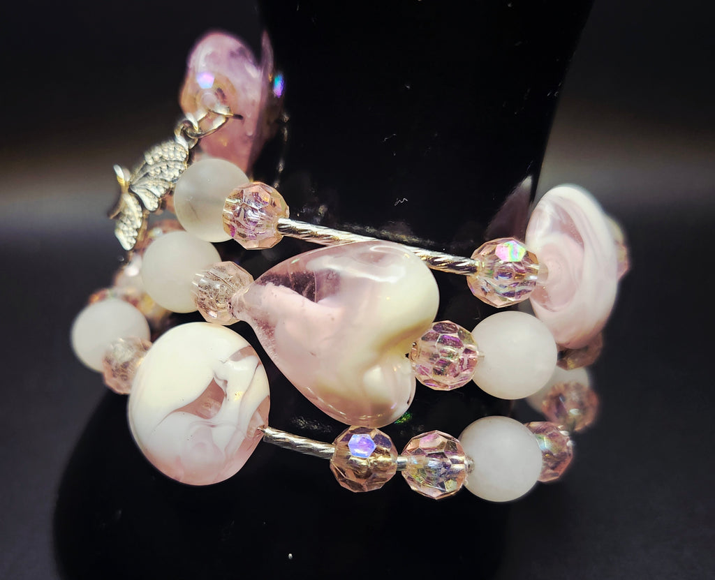 Whispers of Grace – Pink Marble & Crystal Wrap Bracelet Set