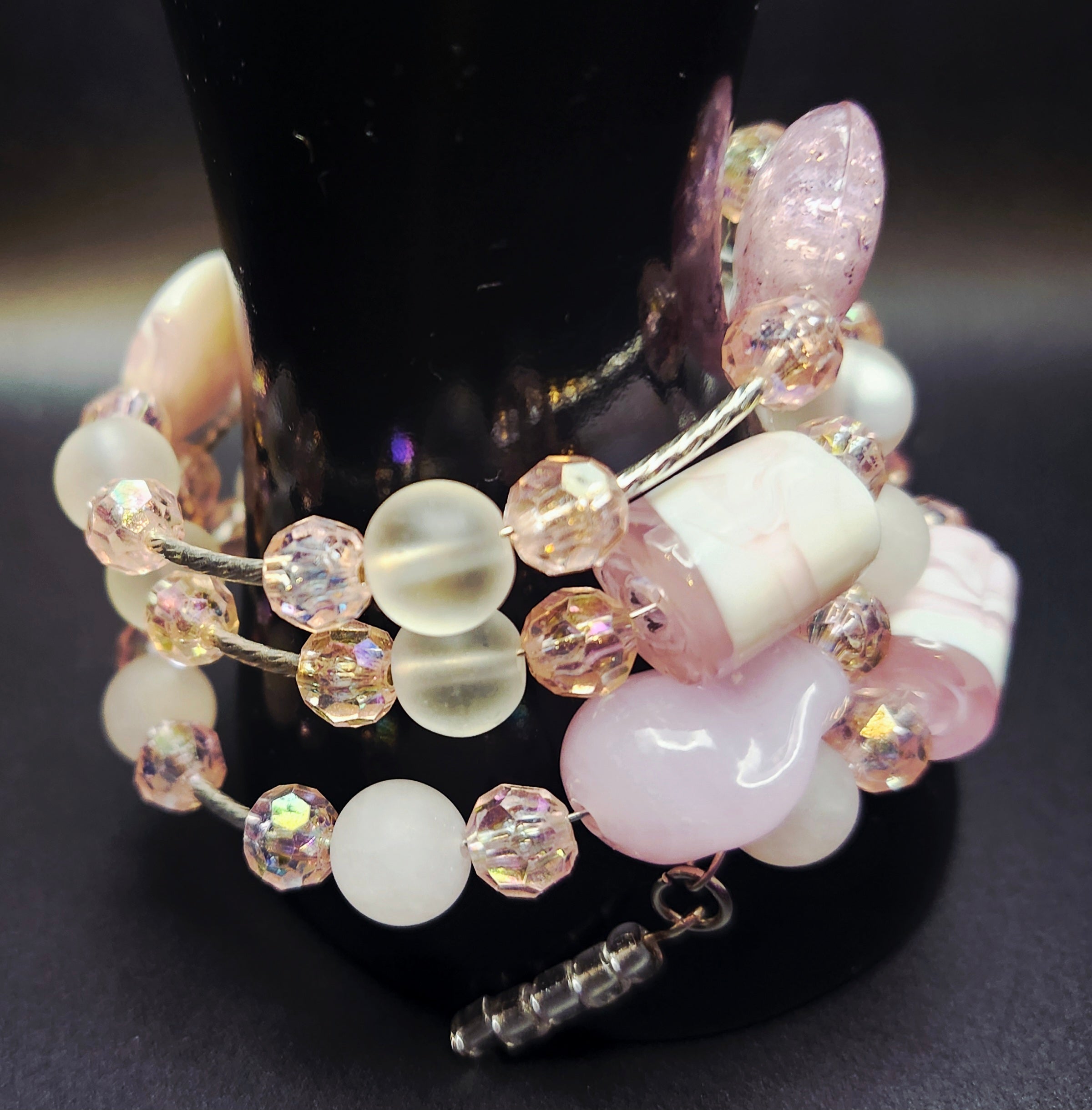 Whispers of Grace – Pink Marble & Crystal Wrap Bracelet Set