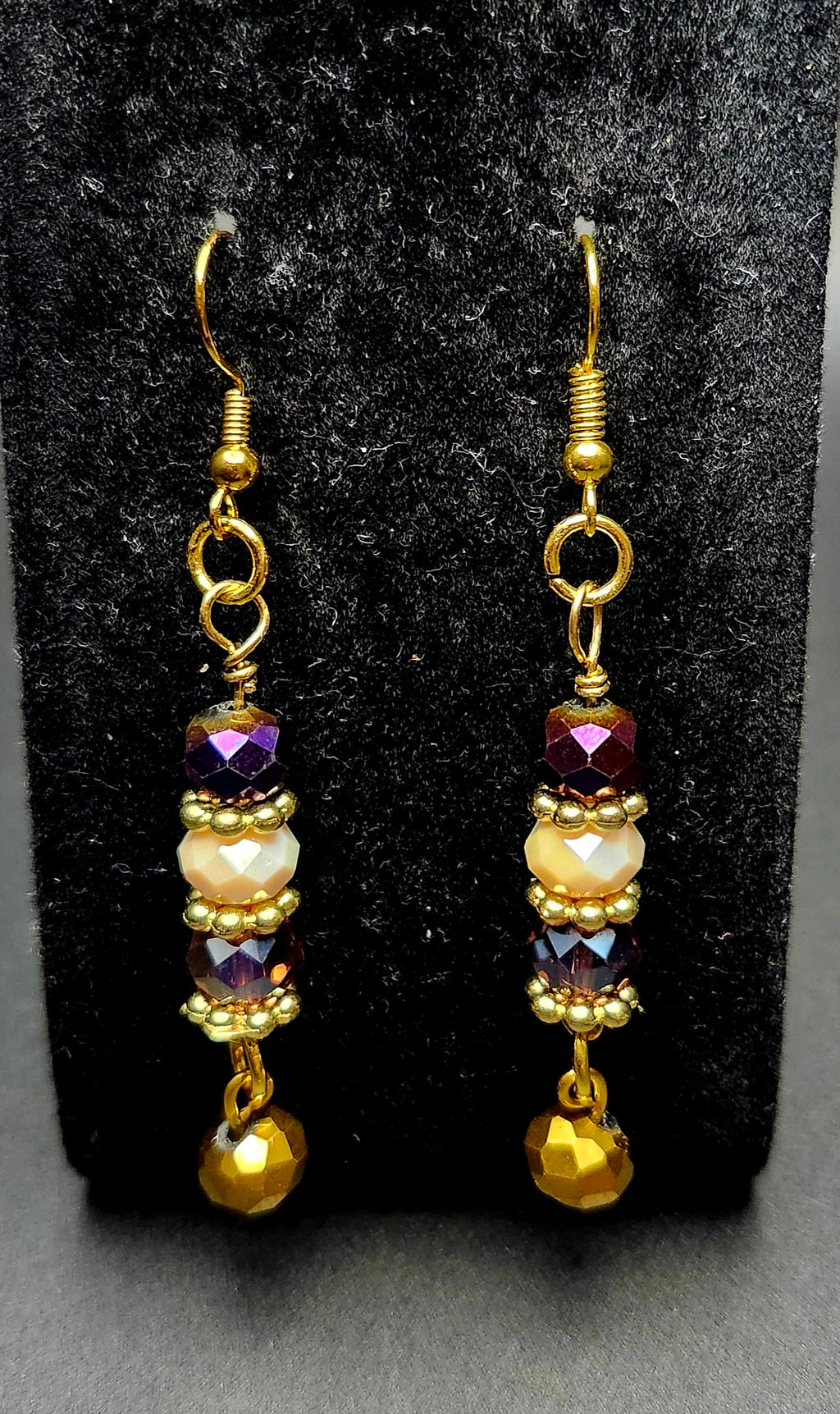 Royal Radiance – Purple & Gold Beaded Bracelet & Earring Set - -