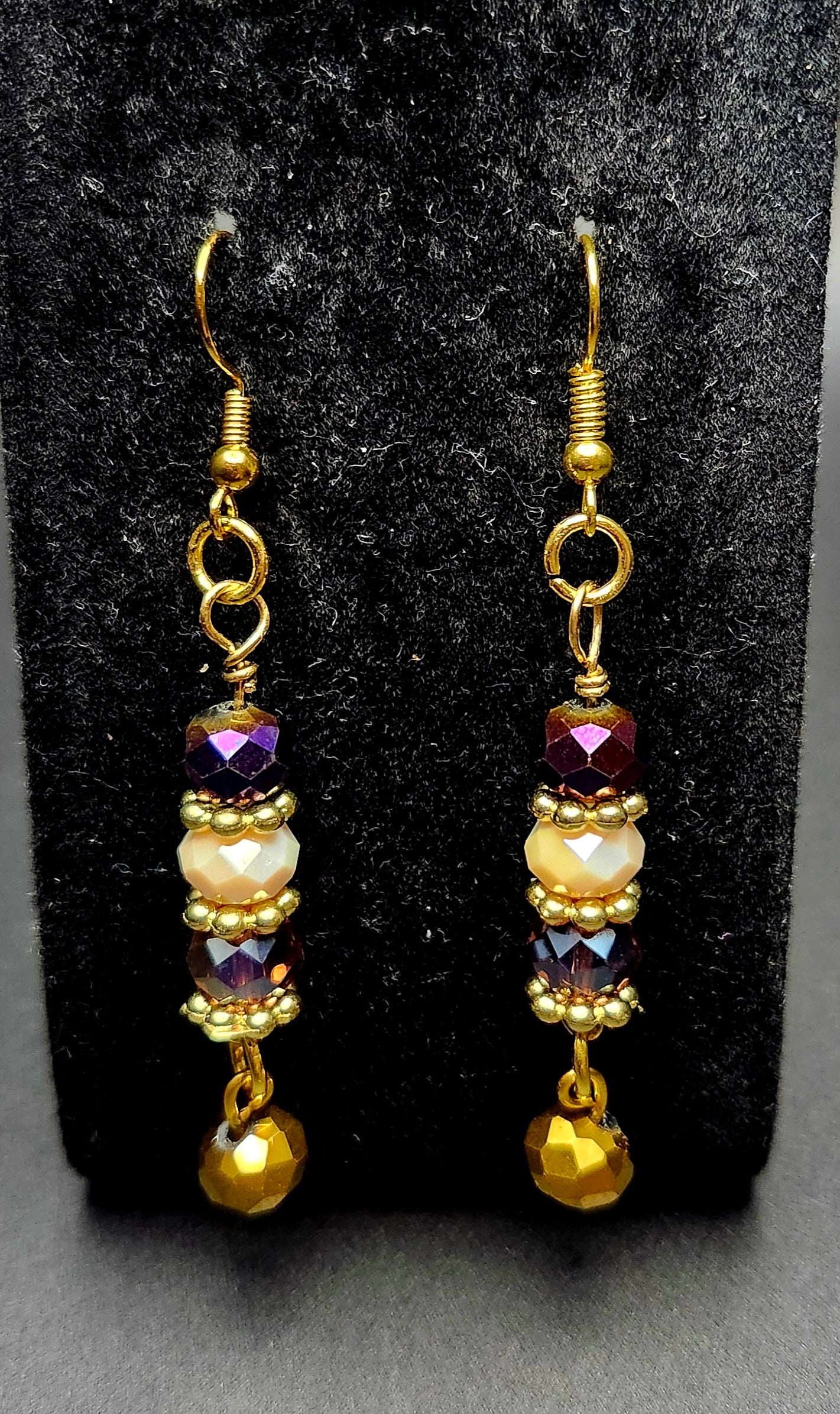 Royal Radiance – Purple & Gold Beaded Bracelet & Earring Set - -