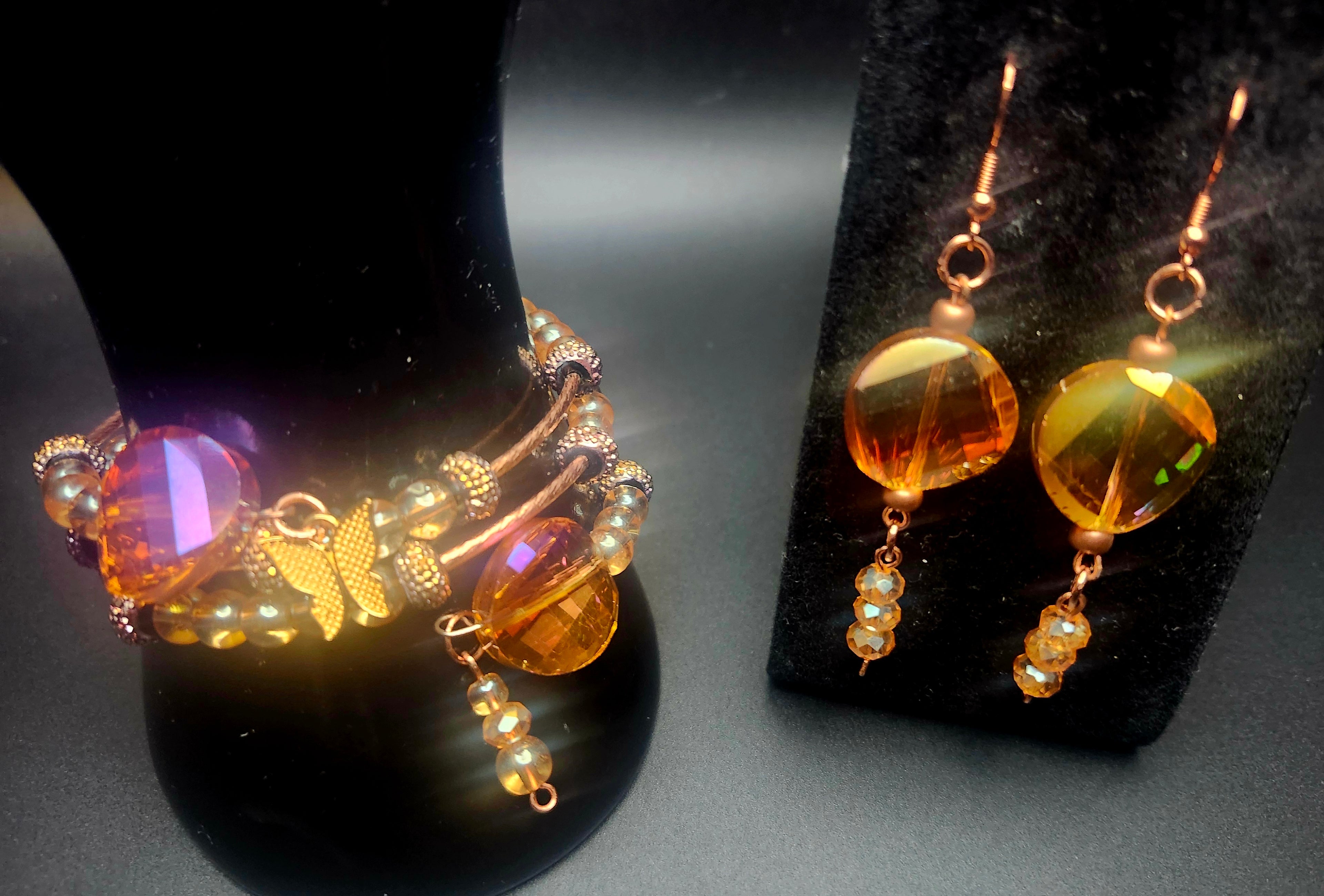 Glow & Grow – Amber Crystal Butterfly Bracelet & Earring Set