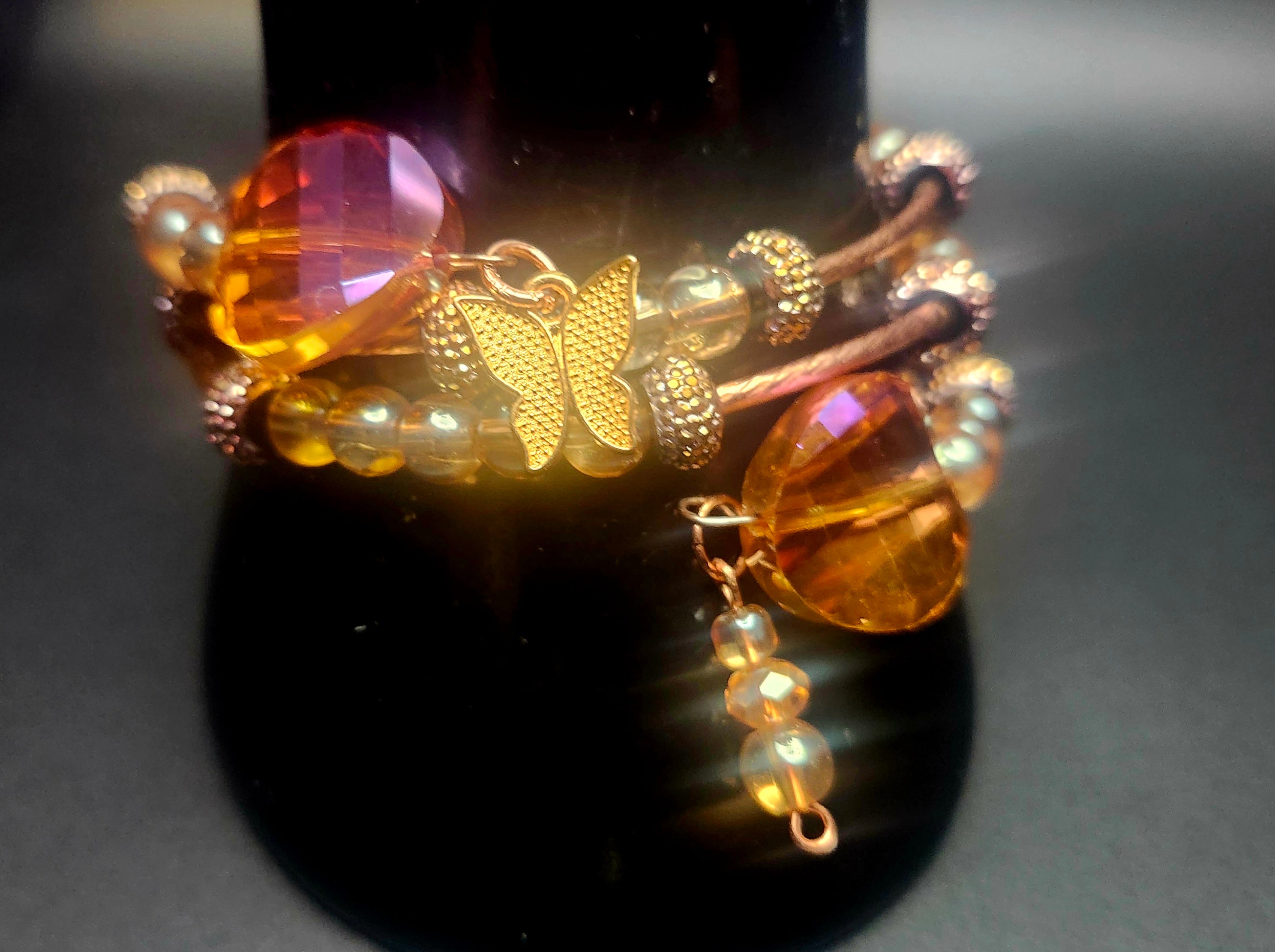 Glow & Grow – Amber Crystal Butterfly Bracelet & Earring Set