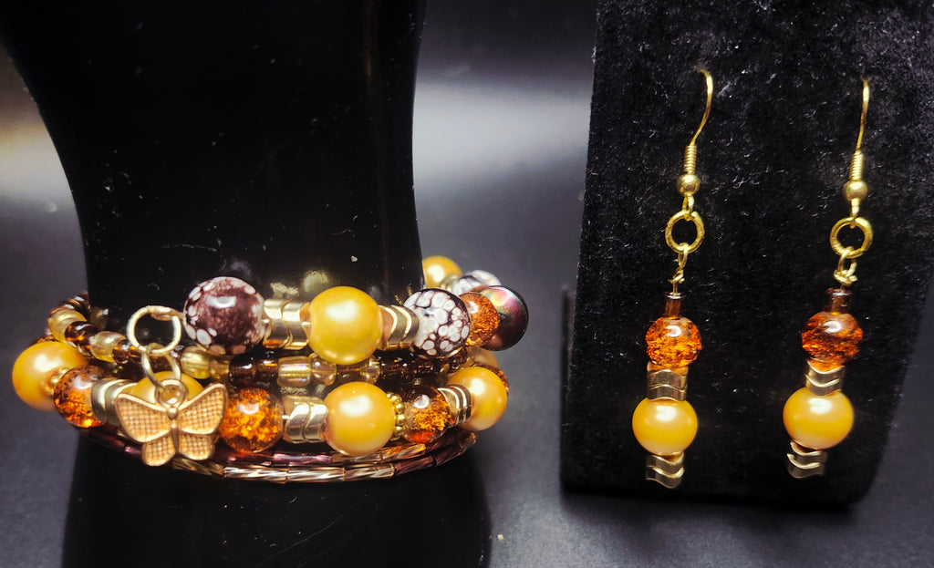 Abundant Energy – Amber & Honey Beaded Bracelet & Earring Set
