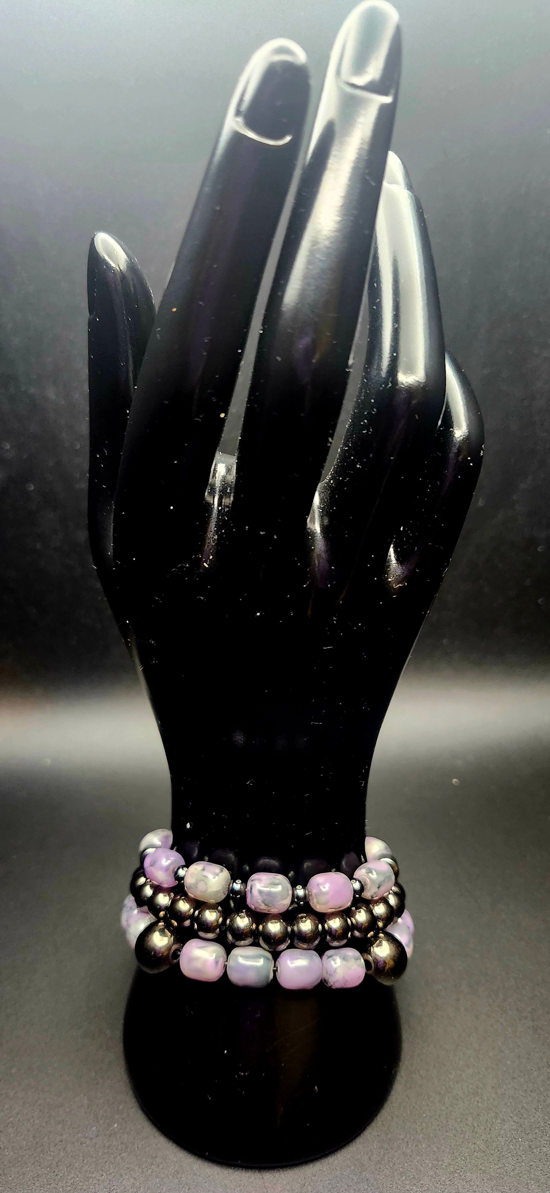 Unapologetically Grounded – Lavender Marble & Hematite Bracelet Stack