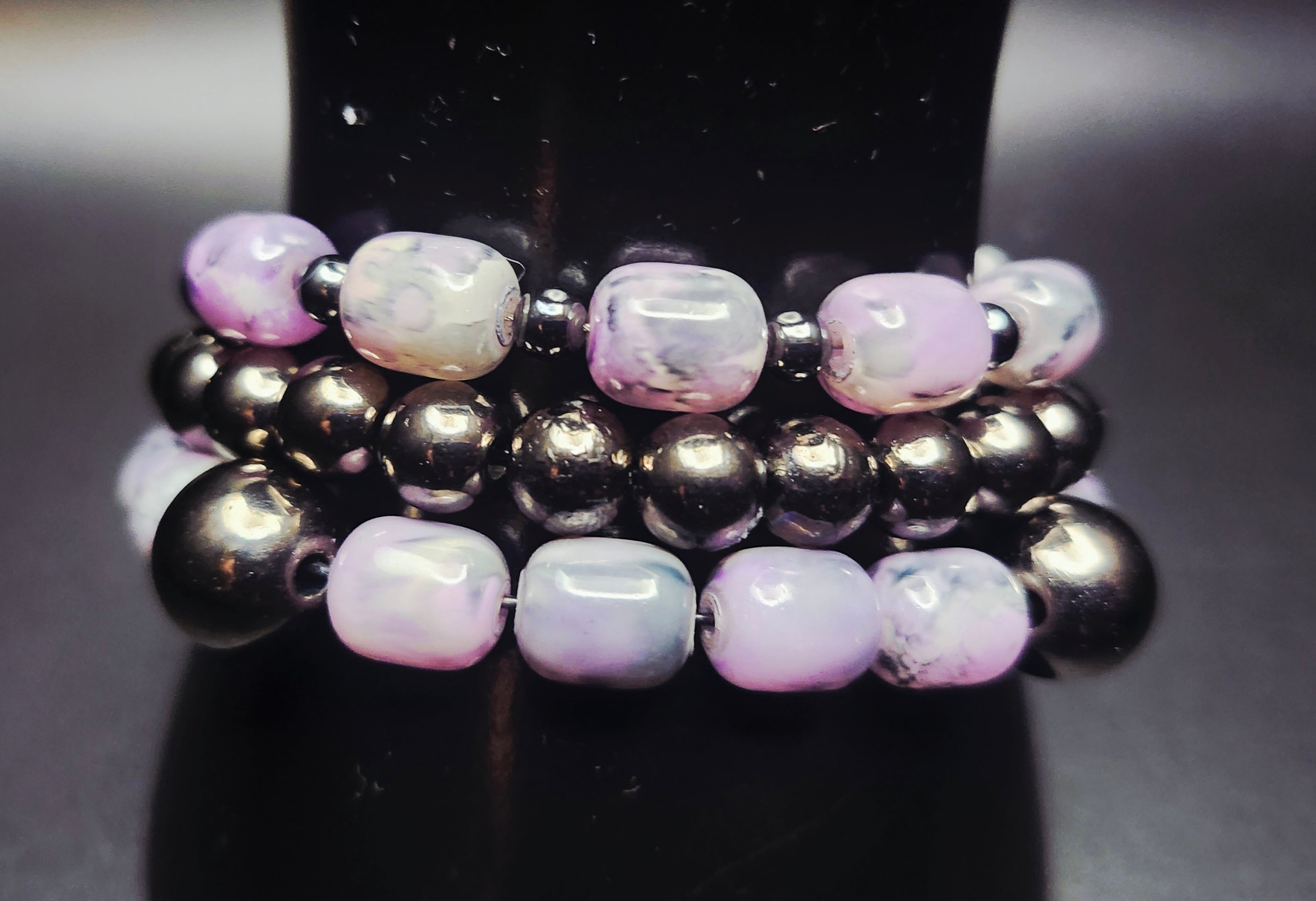 Unapologetically Grounded – Lavender Marble & Hematite Bracelet Stack