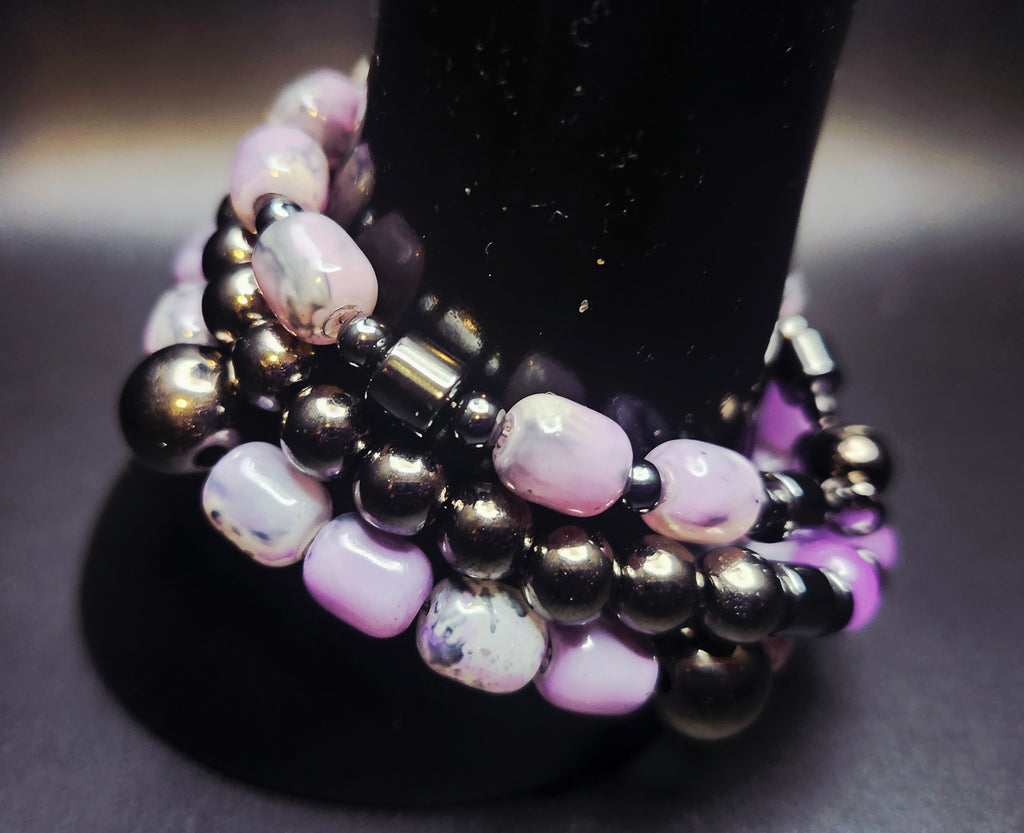 Unapologetically Grounded – Lavender Marble & Hematite Bracelet Stack