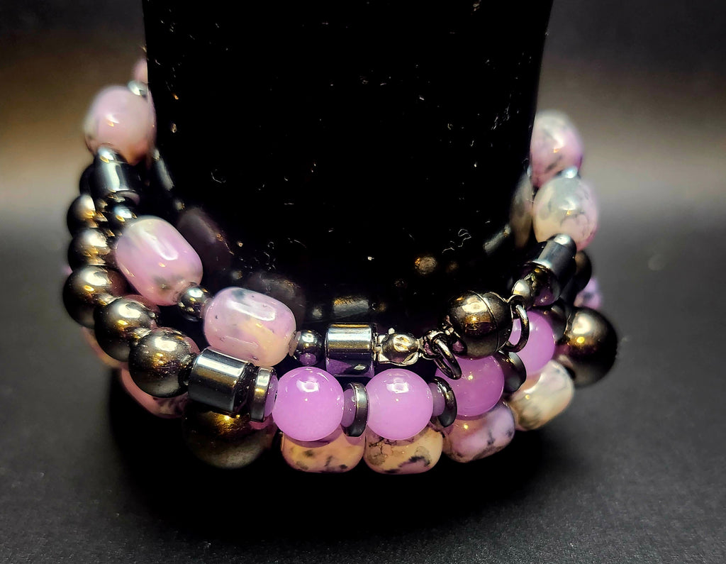 Unapologetically Grounded – Lavender Marble & Hematite Bracelet Stack