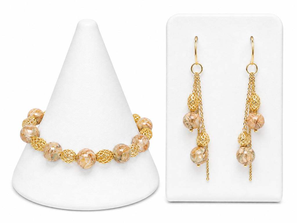 Created to Be Seen – Beige & Gold Jewelry Set