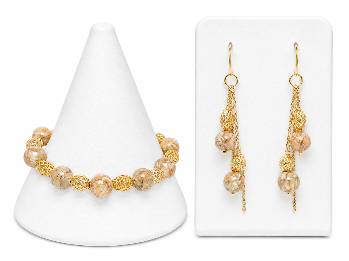 Created to Be Seen – Beige & Gold Jewelry Set