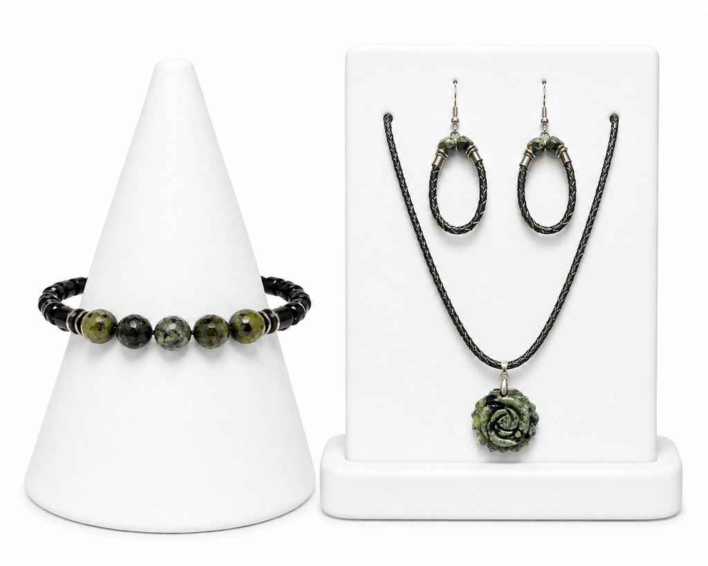 Rooted in Strength - Kambaba Jasper & Leather Complete Jewelry Set