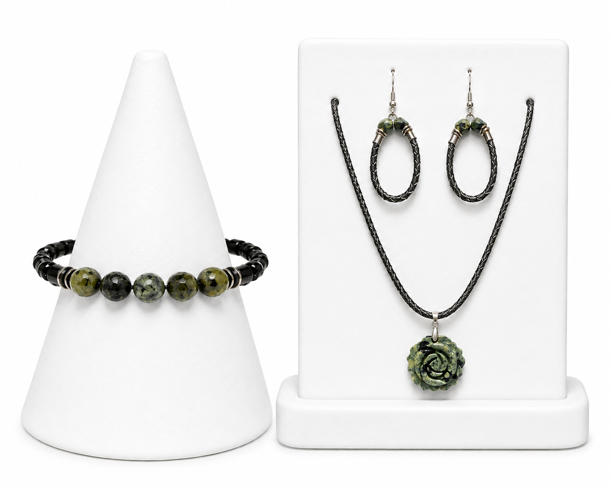 Rooted in Strength - Kambaba Jasper & Leather Complete Jewelry Set