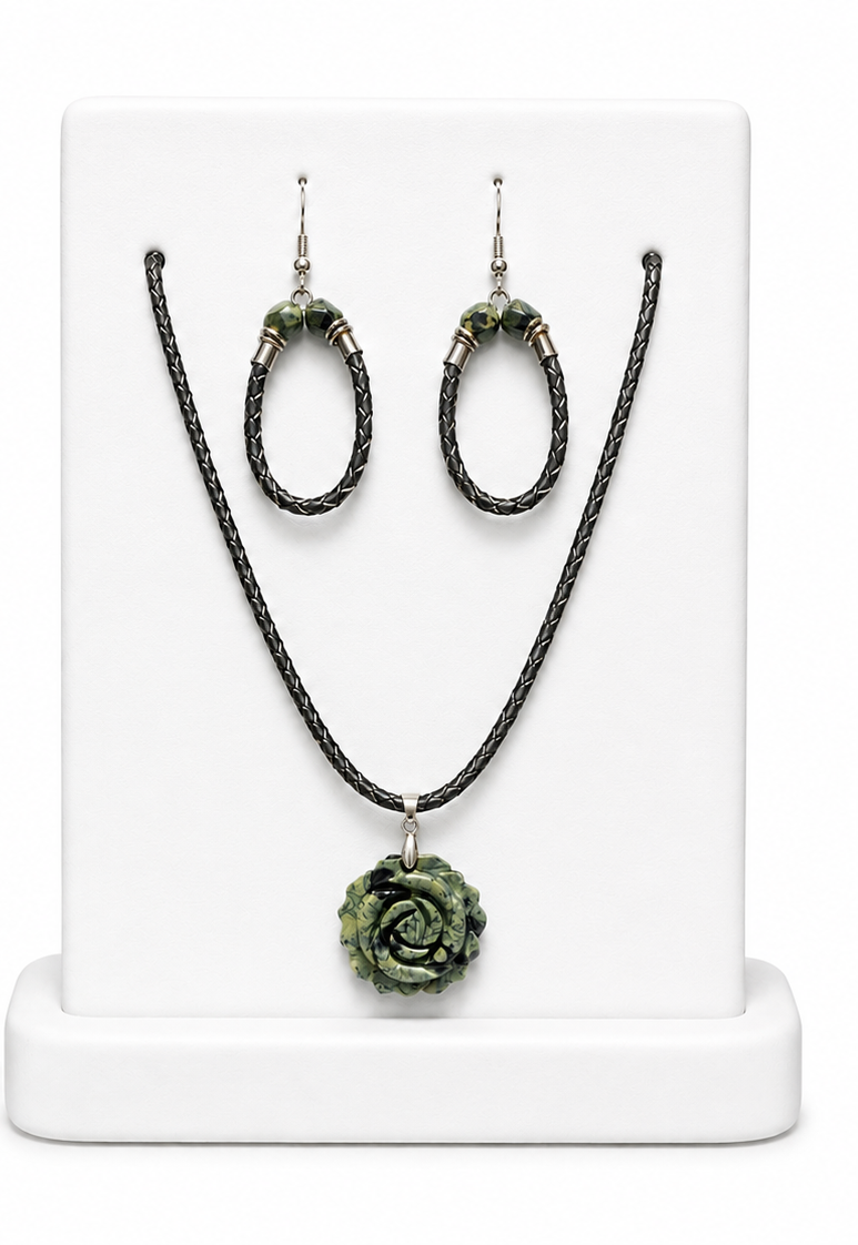 Rooted in Strength - Kambaba Jasper & Leather Complete Jewelry Set