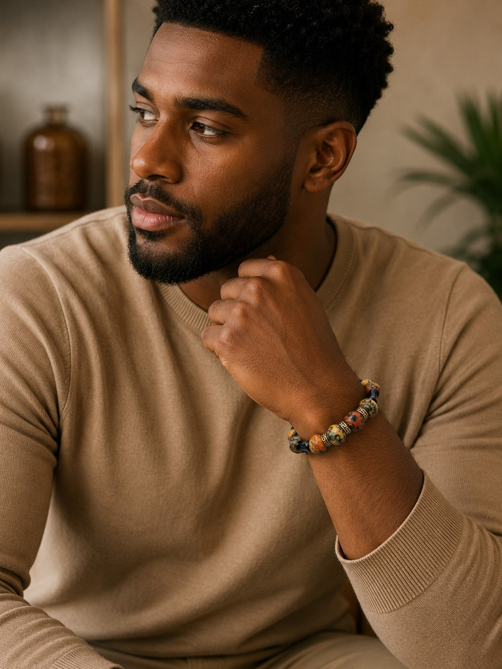 Strength in Every Step- Leopardskin Jasper Men Bracelet