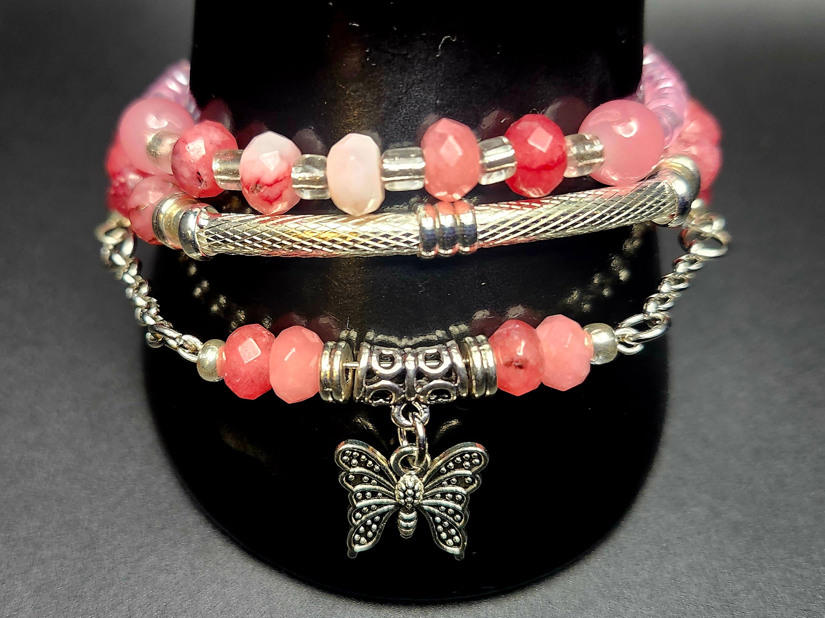 Soft Bloom – Pink & Silver Butterfly Jewelry Set