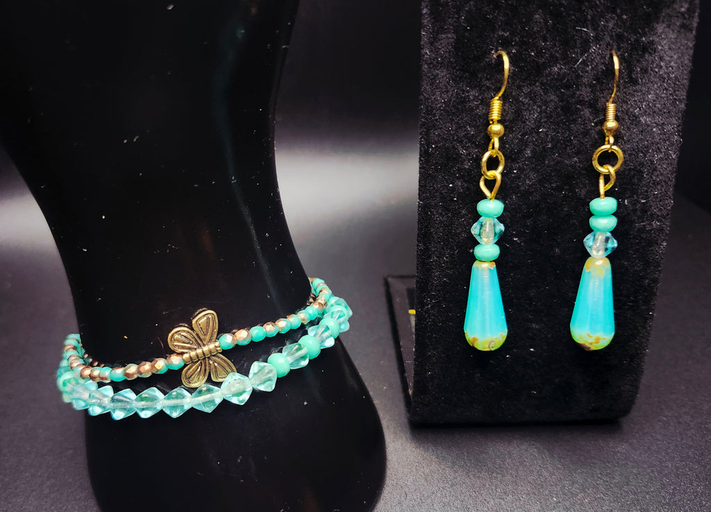 Whispers of Renewal – Aqua Bracelet Stack & Earrings Set