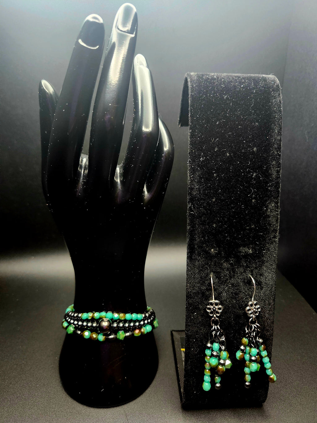 Boldly Becoming Me – Teal & Black Bracelet Stack & Earrings Set