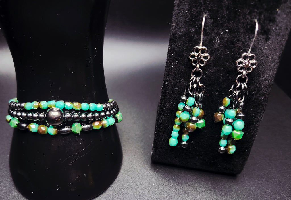 Boldly Becoming Me – Teal & Black Bracelet Stack & Earrings Set