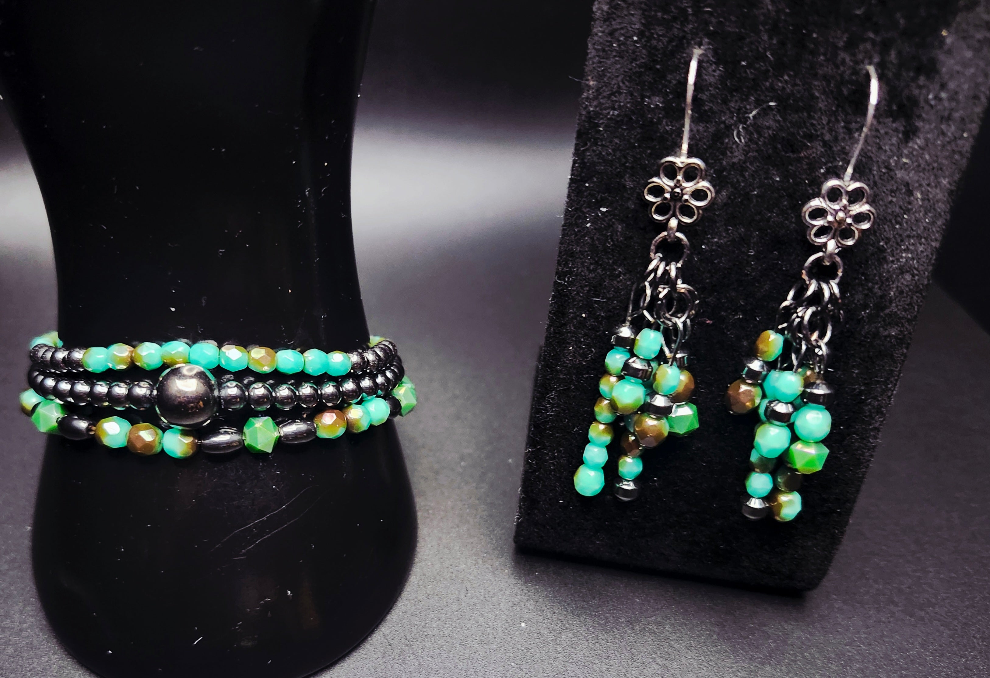 Boldly Becoming Me – Teal & Black Bracelet Stack & Earrings Set