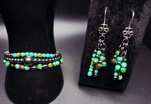 Boldly Becoming Me – Teal & Black Bracelet Stack & Earrings Set