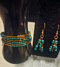 Vibrant Teal & Gold Beaded Wrap Bracelet + Earrings Set