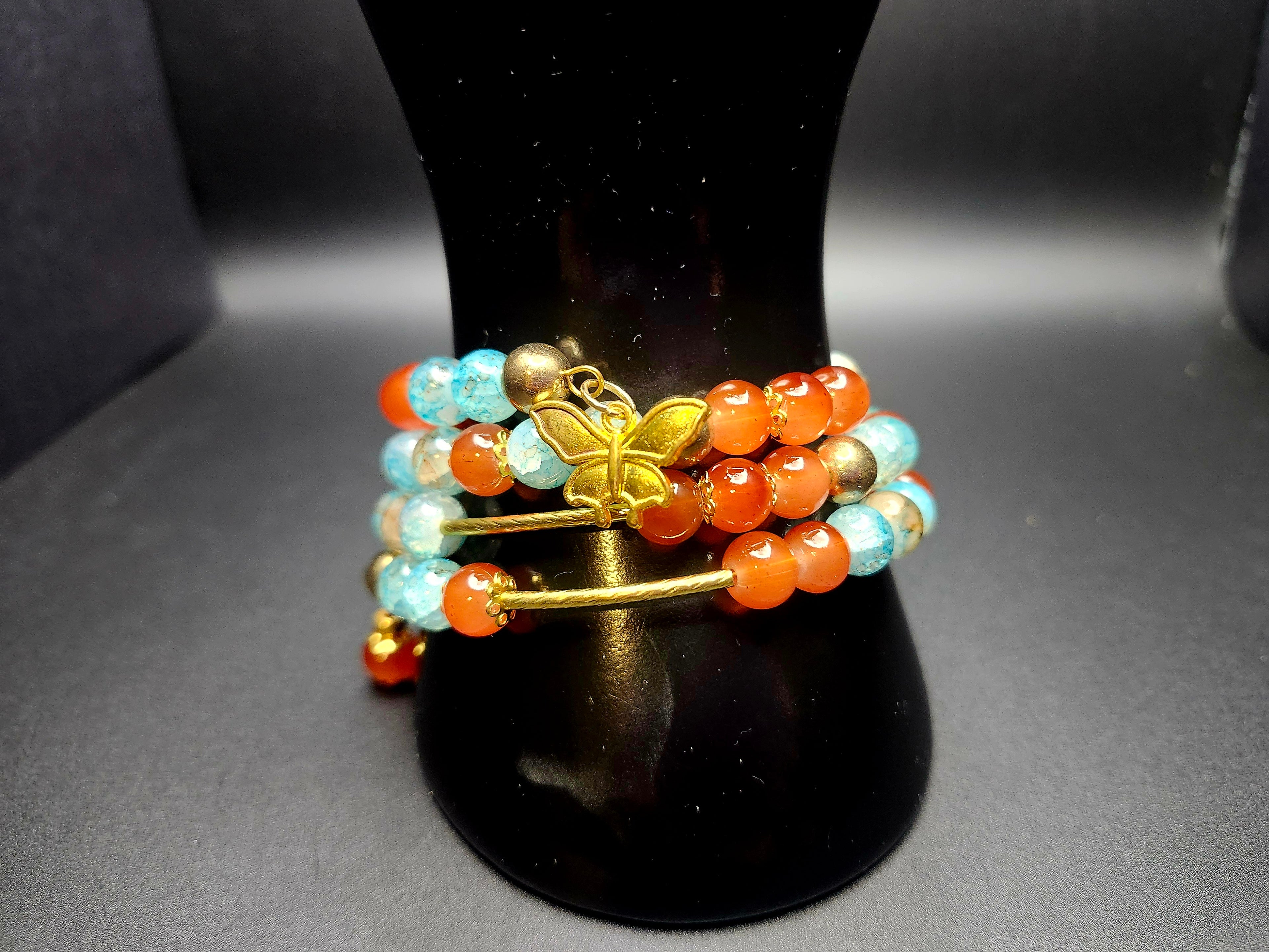 I Am Unfolding Beautifully Coral & Aqua Wrap Bracelet Set