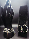 Grace in Contrast – Black, White & Silver Rose Wrap Bracelet Set