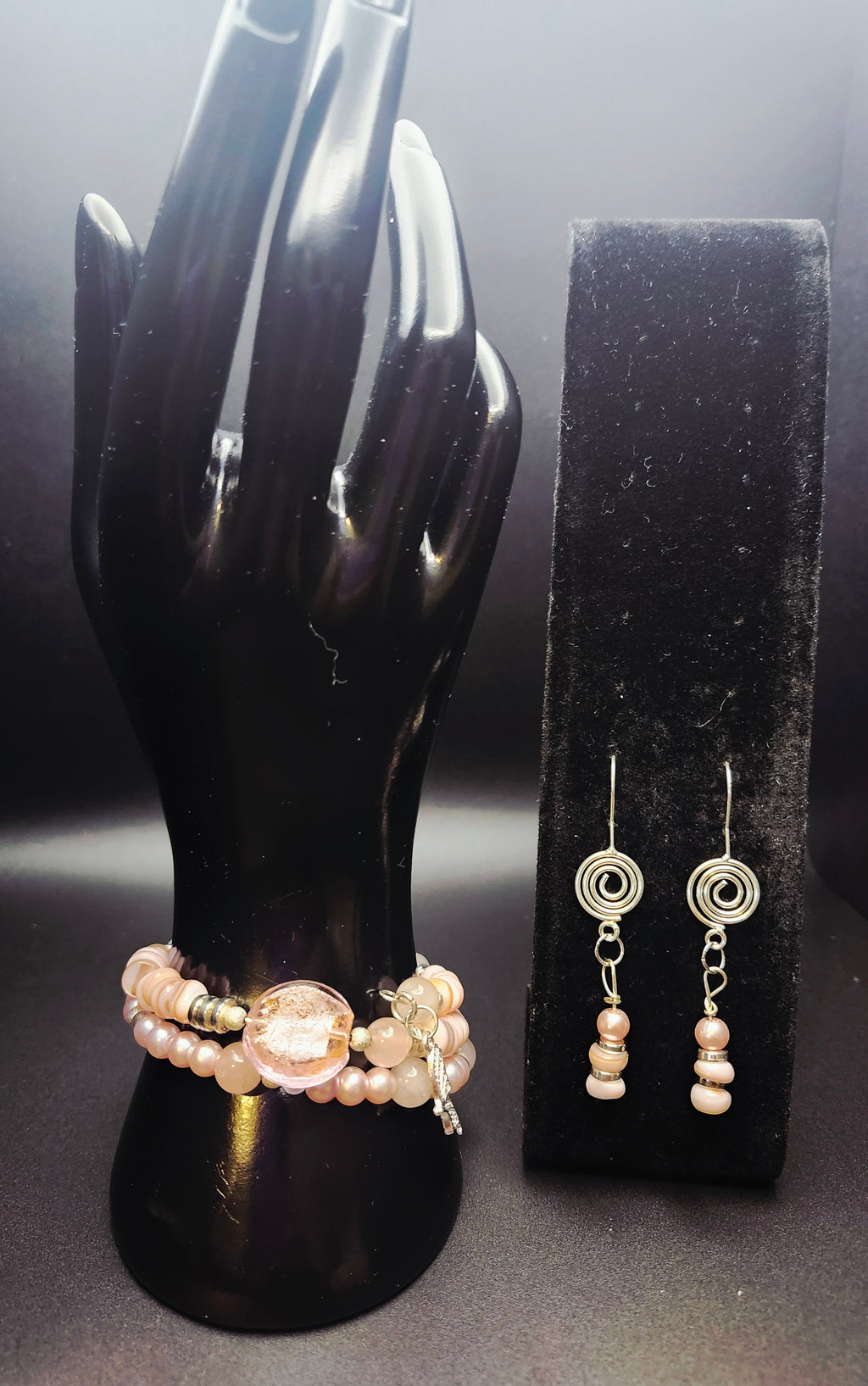 Soft Strength – Blush Pink Wrap Bracelet & Spiral Earring Set