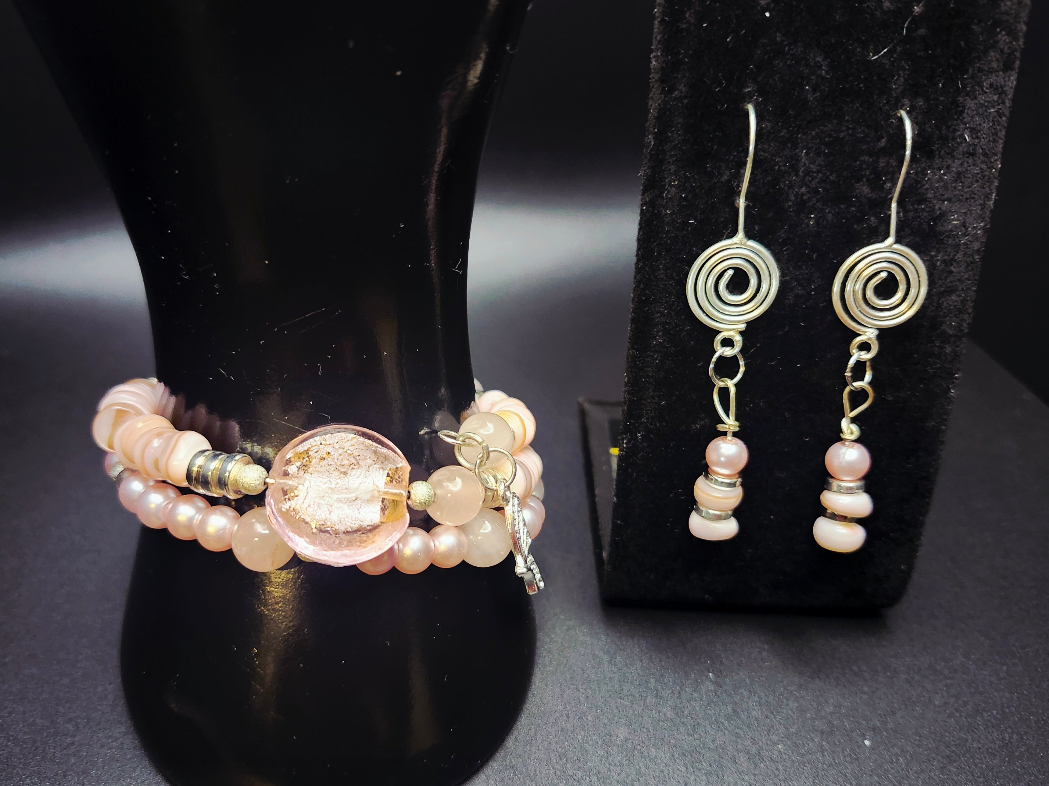 Soft Strength – Blush Pink Wrap Bracelet & Spiral Earring Set