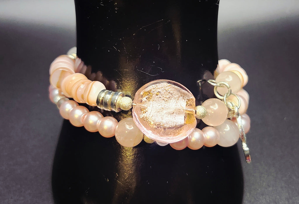 Soft Strength – Blush Pink Wrap Bracelet & Spiral Earring Set