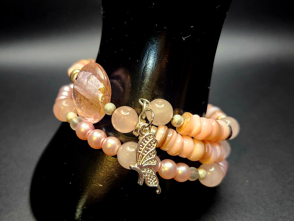 Soft Strength – Blush Pink Wrap Bracelet & Spiral Earring Set