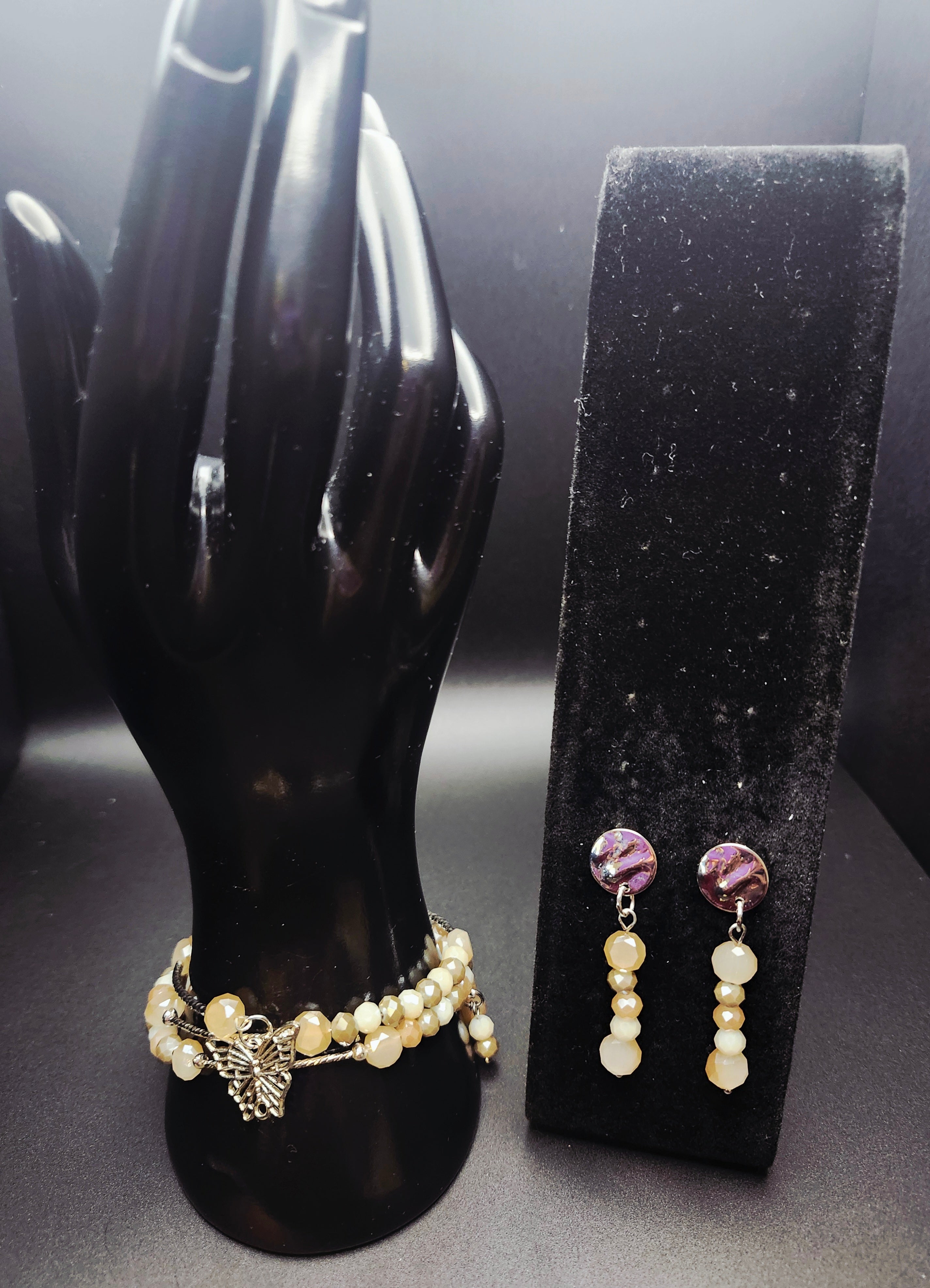 Radiance in Motion - Ivory & Gray Wrap Bracelet Set