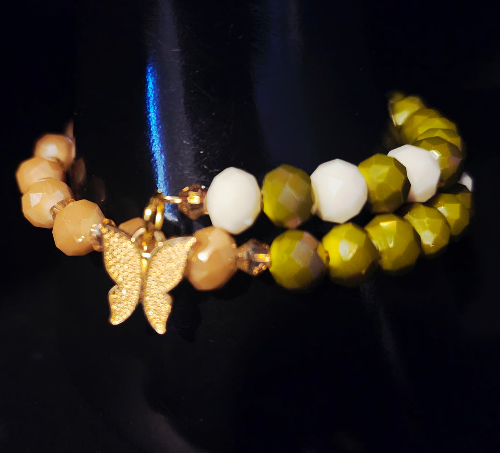 Bloom in Your Becoming – Green, Ivory & Gold Wrap Bracelet  & Earring Set