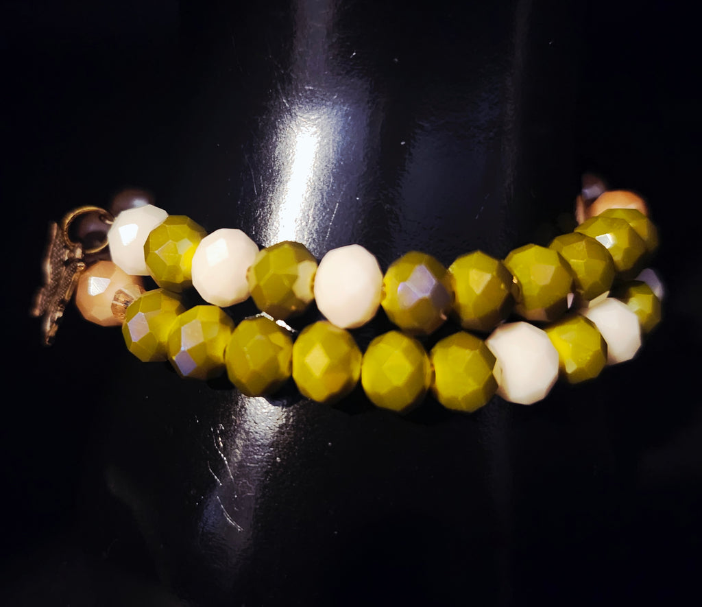 Bloom in Your Becoming – Green, Ivory & Gold Wrap Bracelet  & Earring Set