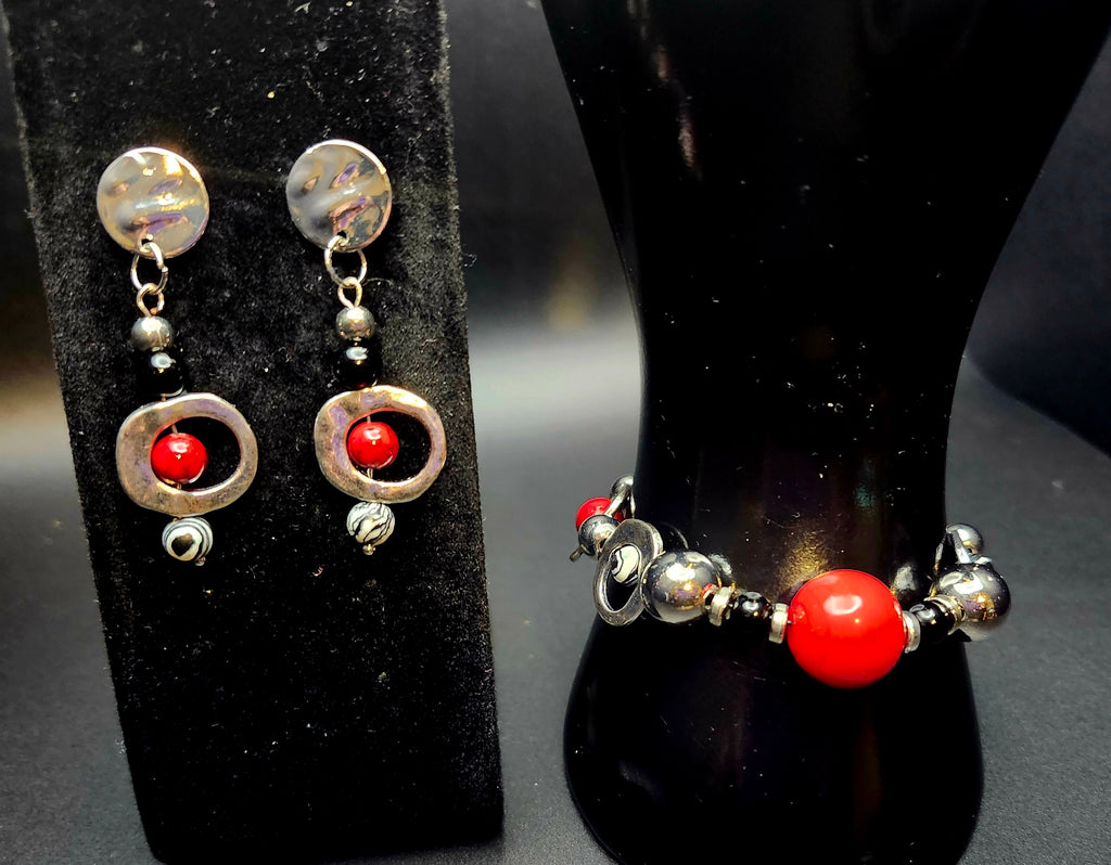 Centered & Fearless  - Red/Silver/Black Jewelry Set