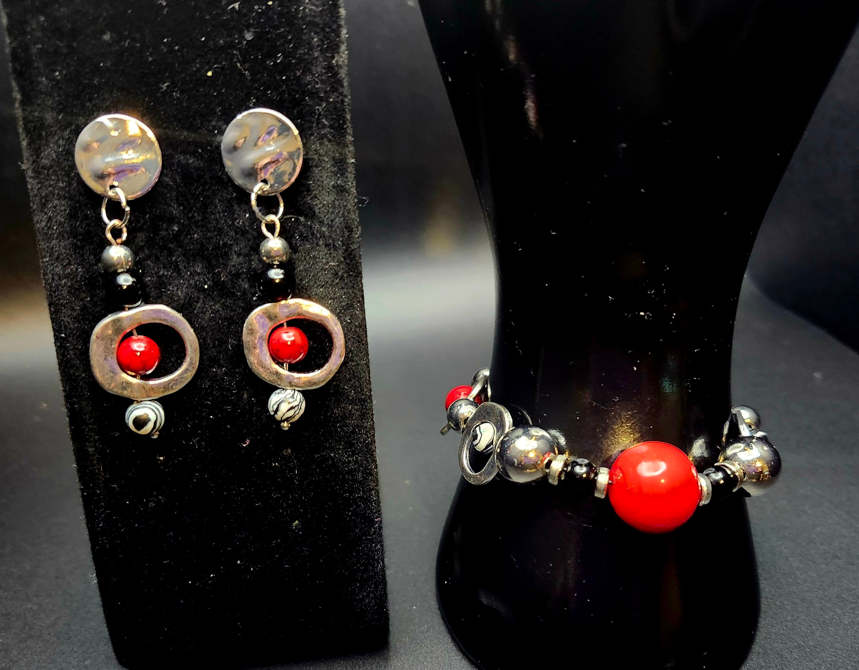 Centered & Fearless  - Red/Silver/Black Jewelry Set