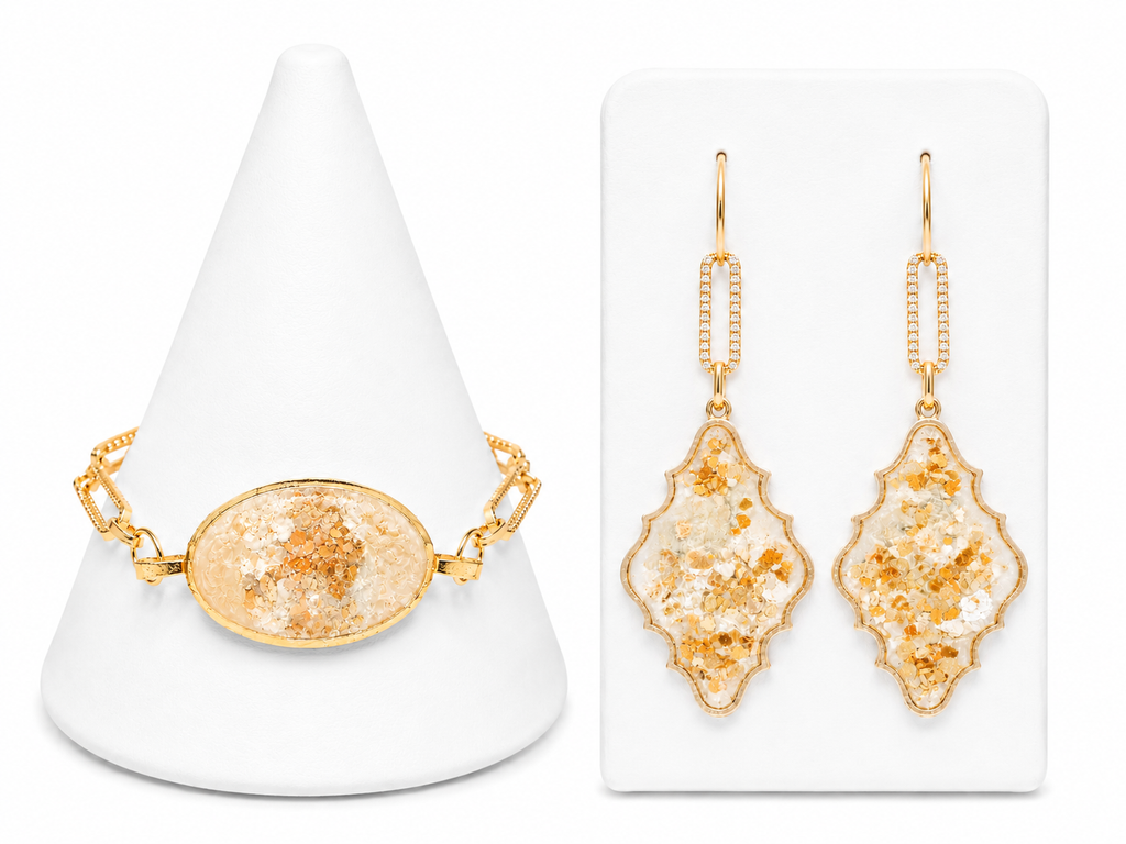 Rooted, Rare & Radiant - Gold, Ivory & Champagne Bracelet and Statement Earring Set